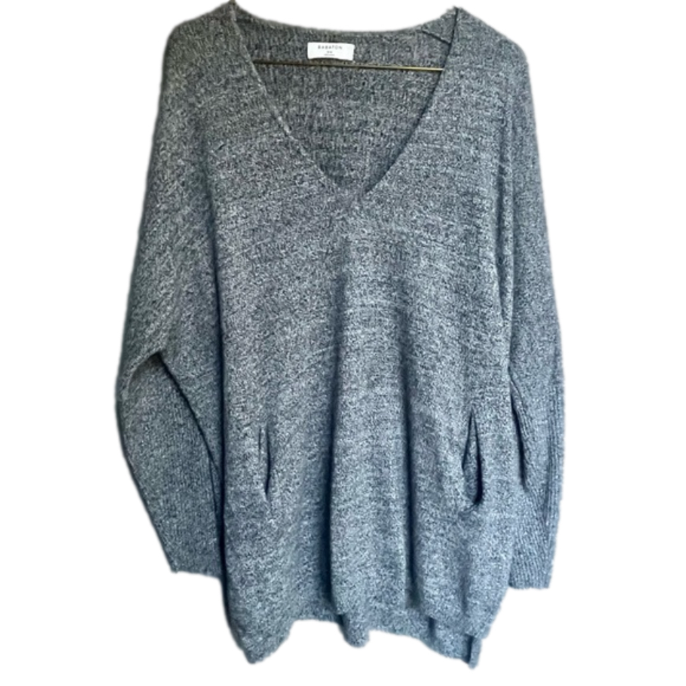Aritzia Babaton Baylor Sweater Minimalist Oversized V-Neck Wool Linen S/M Gray - Picture 4 of 11